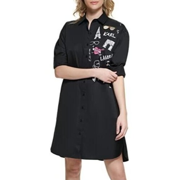 Karl Lagerfeld Paris Print and Patches Shirt / Dress Women's Size Medium - Picture 10 of 13